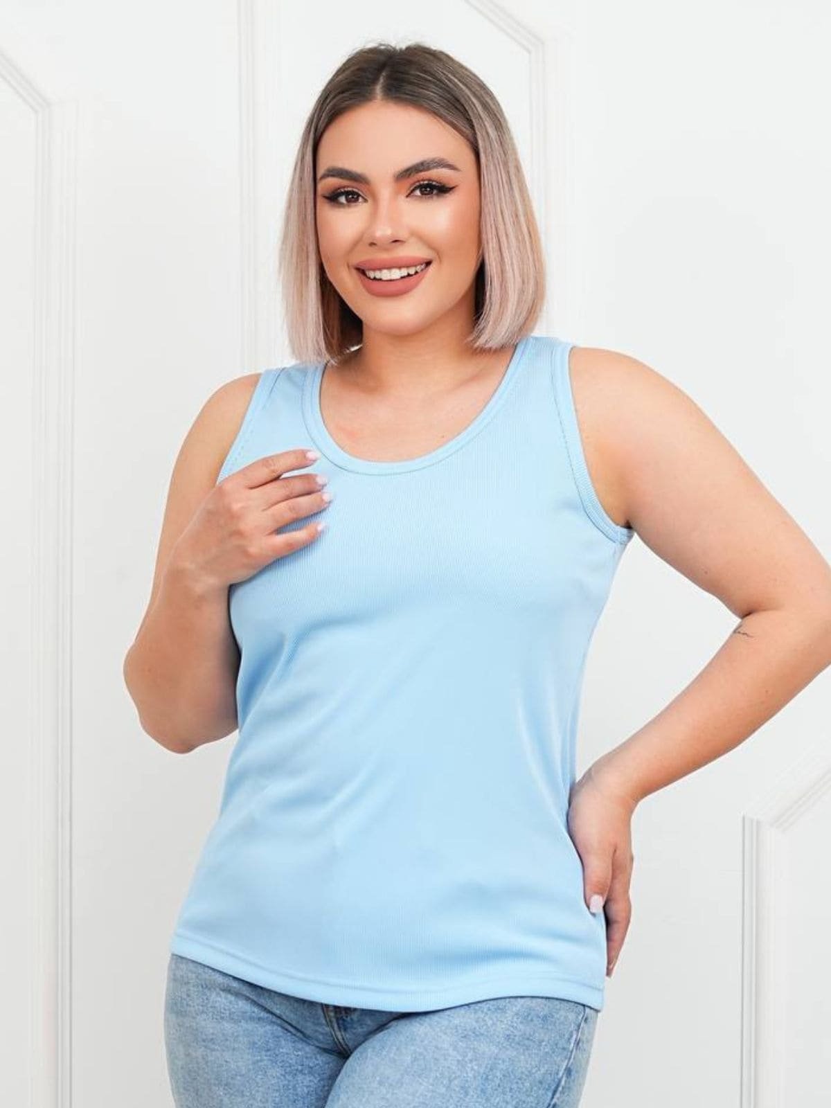 майка классическая в рубчик голубая 3xl