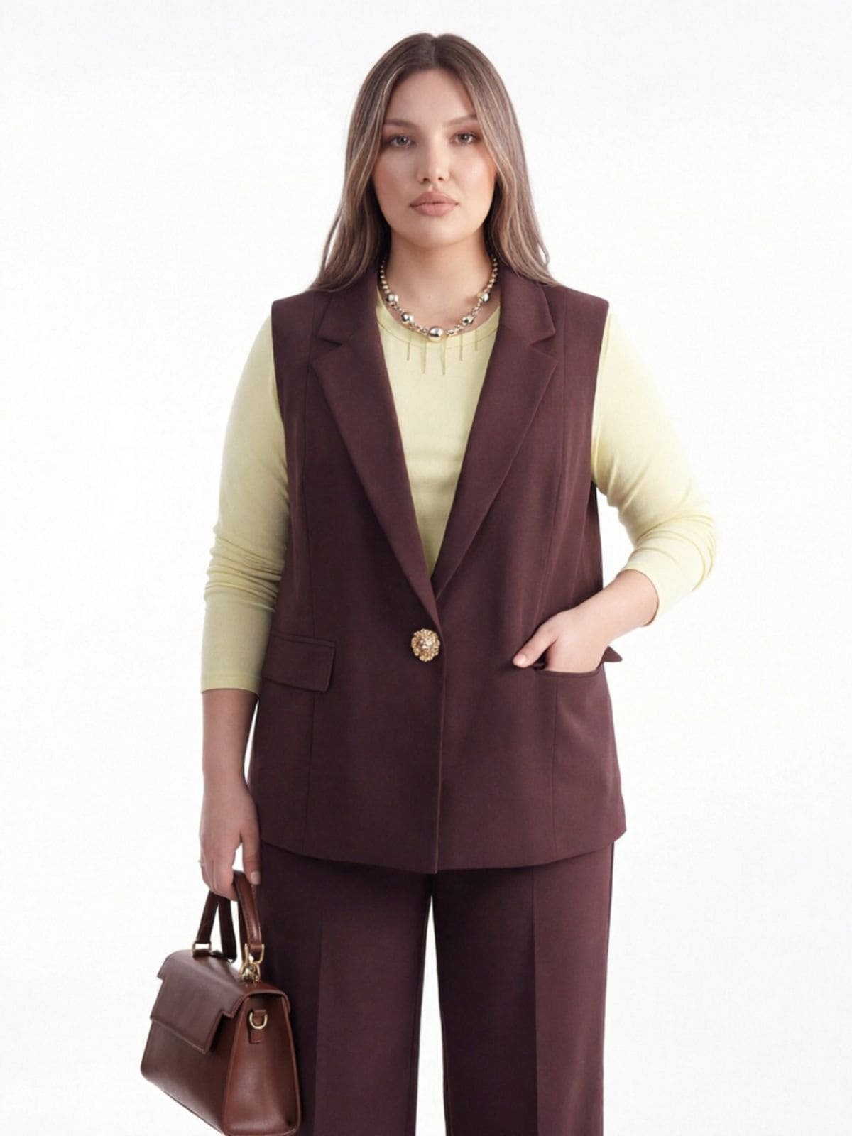 Удлиненный жилет классика коричневый mira chic